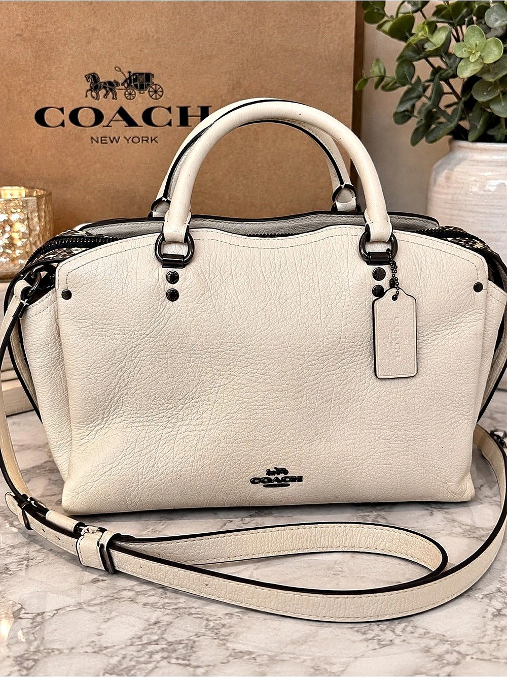 Coach Swagger 27 Pebbled Leather Python Detail Satchel Crossbody Bag 57746